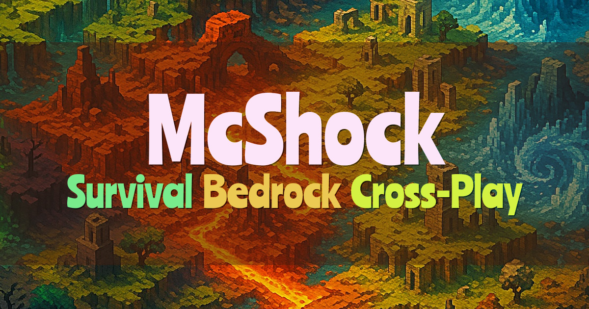 Banner for McShock Survival Server cu Cross Play și Bedrock (play.mcshock.fun)