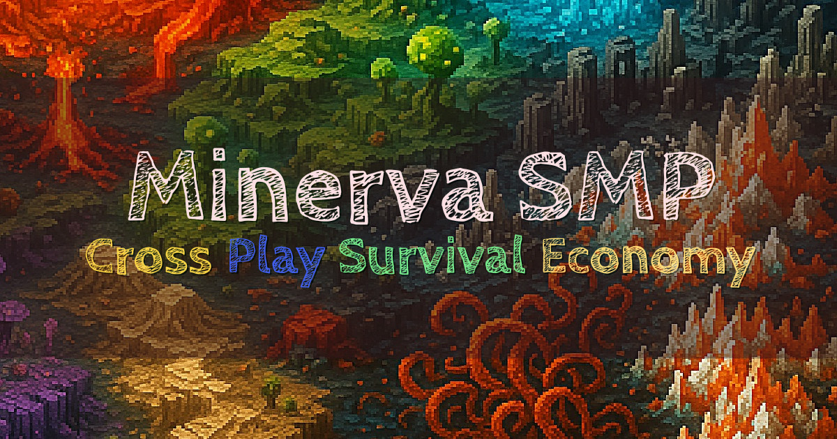 Banner for Minerva SMP Cross Play Survival Economy (minervasmp.com)