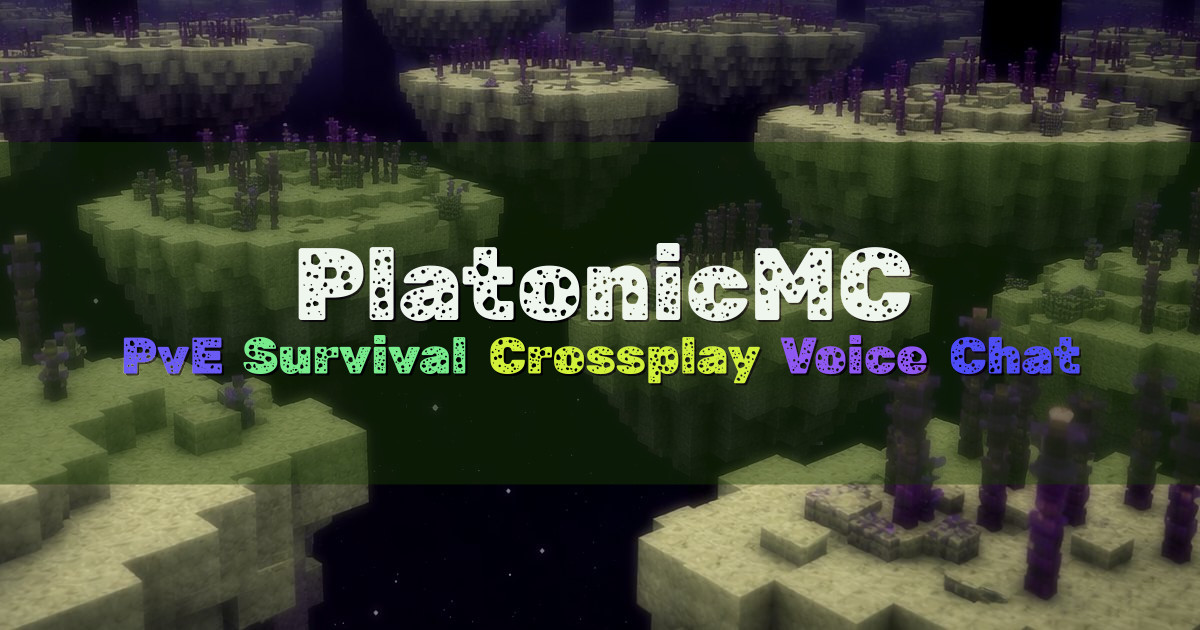 Banner for PlatonicMC Chill PvE Survival with MCMMO Economy (play.platonicmc.net)