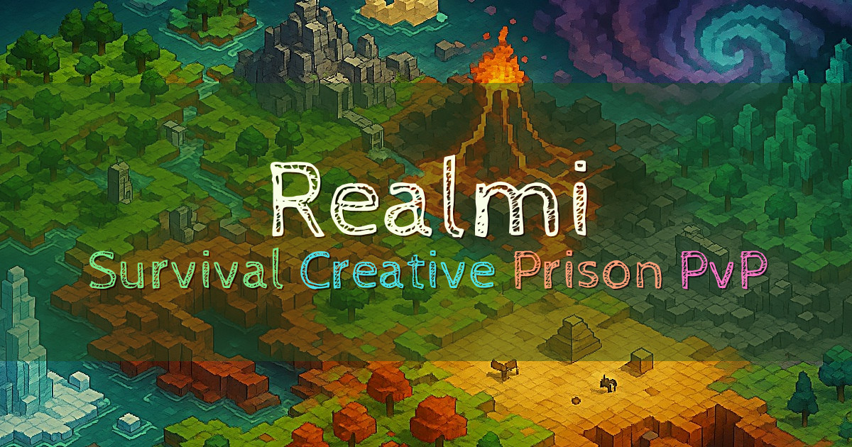 Banner for Realmi suomalainen Survival Creative Prison ja PvP (realmi.fi)