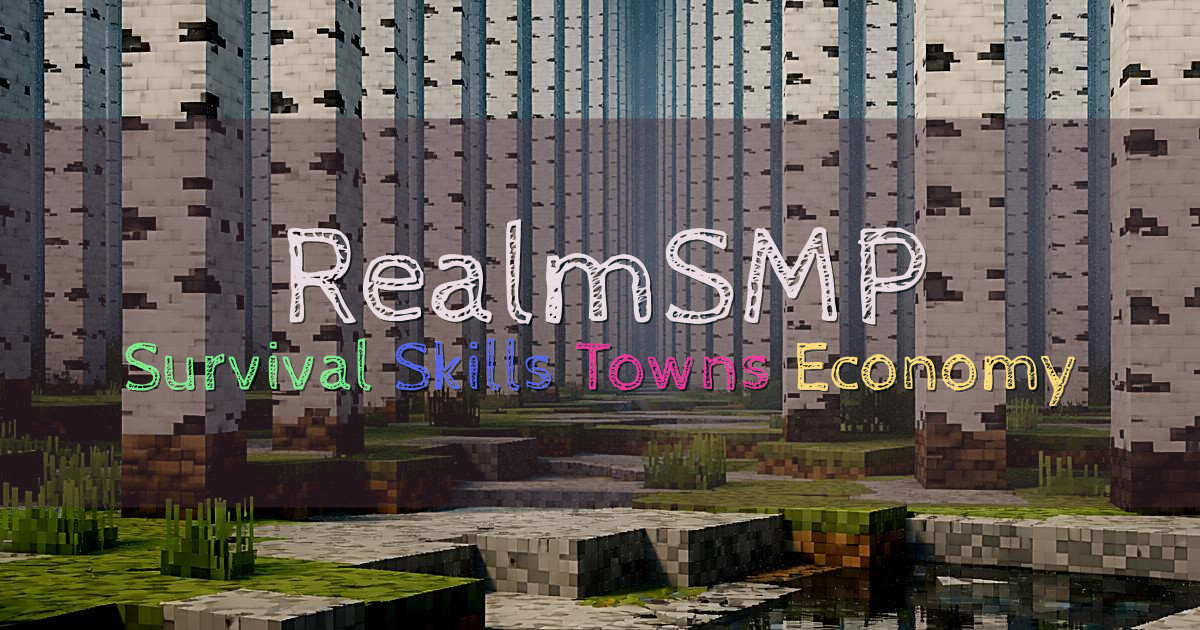 Banner for RealmSMP Survival with Skills Towns and Economy (ms.realmsmp.net)