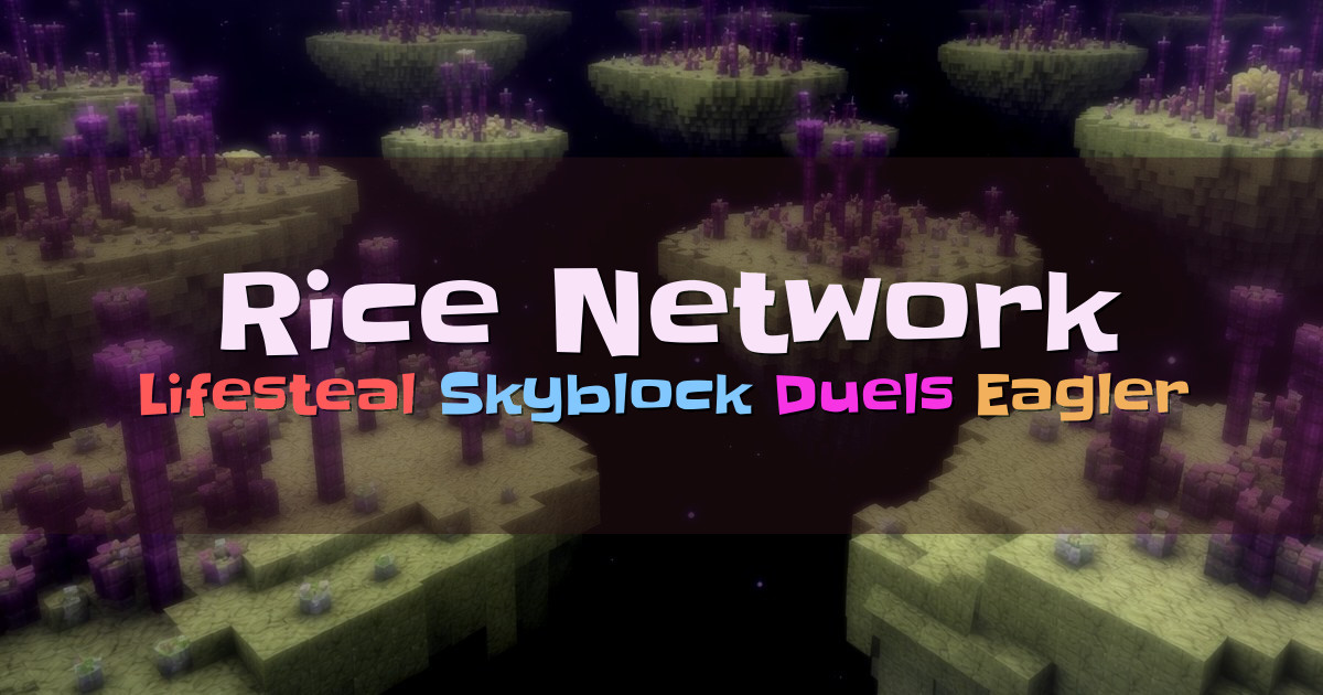 Banner for Rice Network Lifesteal Skyblock and 1.8 Duels (ricenetwork.xyz)
