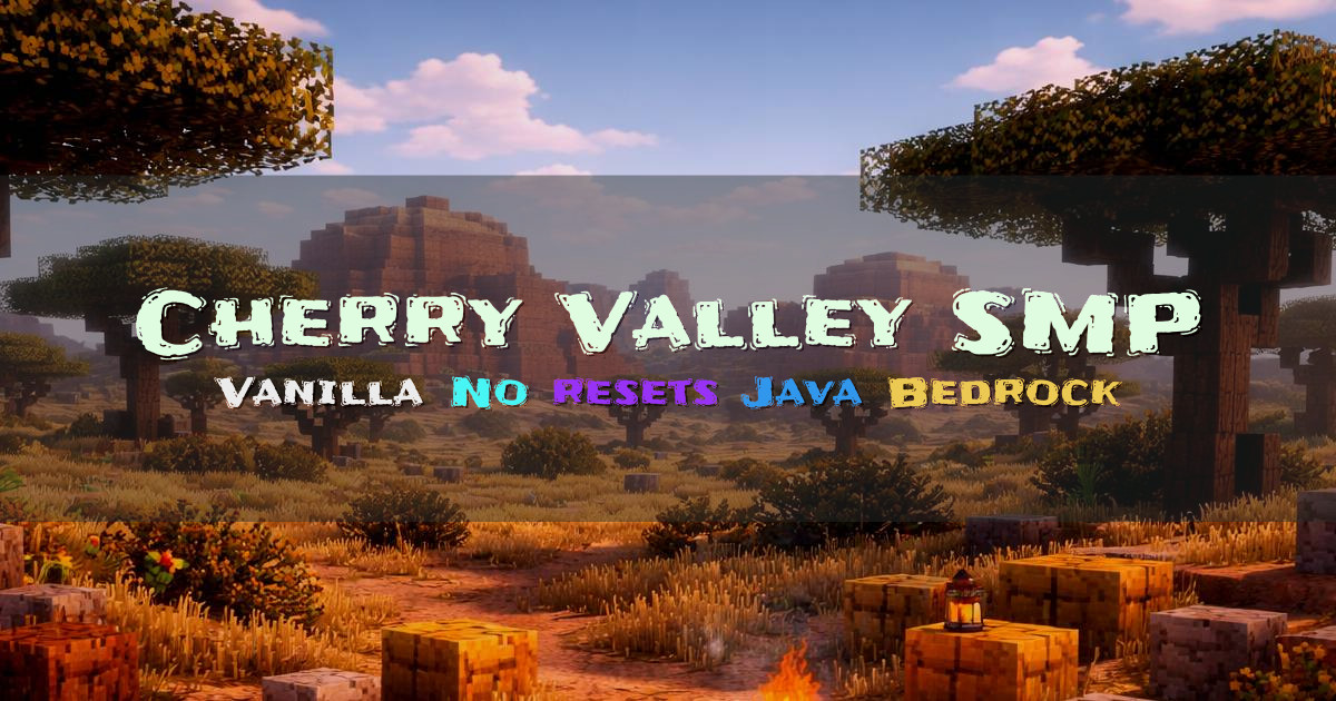 Banner for Cherry Valley SMP Vanilla No Resets (cherryvalley.cookiehost.uk)