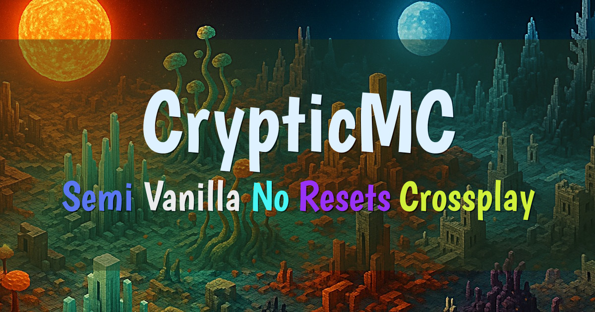 Banner for CrypticMC Semi Vanilla Survival No Resets (crypticmc.org)