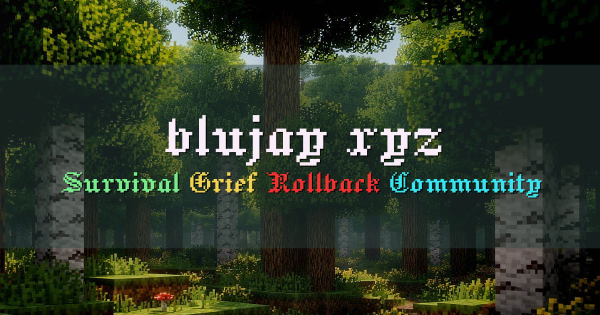 Banner for blujay.xyz Small Survival with Grief Rollbacks (play.blujay.xyz)